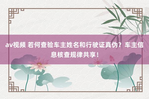 av视频 若何查验车主姓名和行驶证真伪？车主信息核查规律共享！